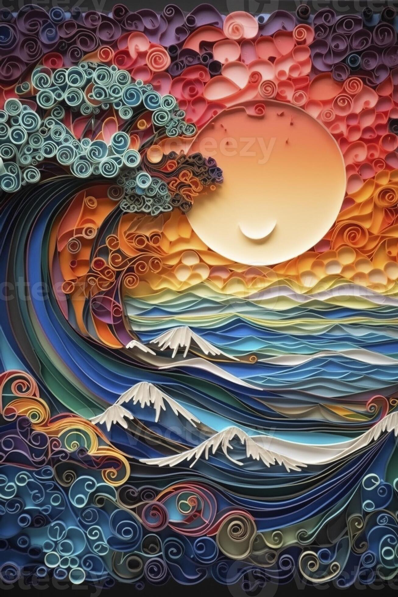 Paper quilling wave, created with generative AI 23825112 Stock Photo at