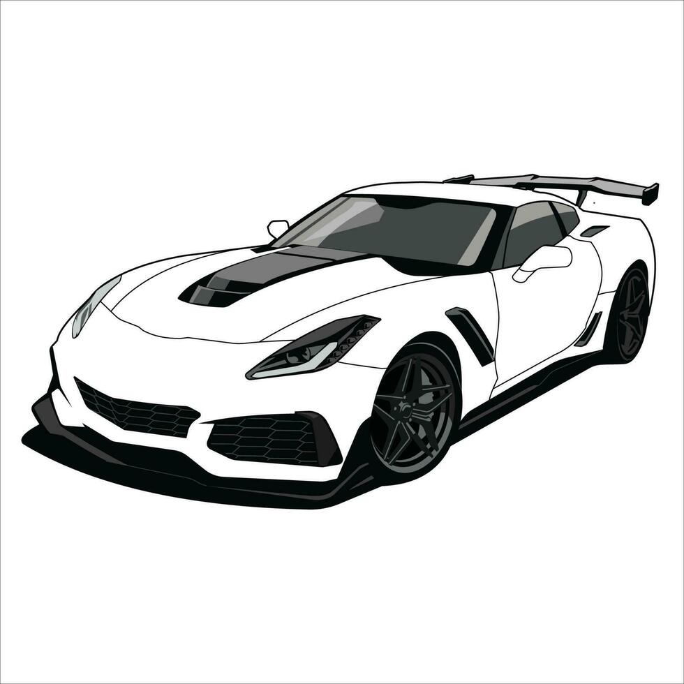 super car illustration black and white vector design