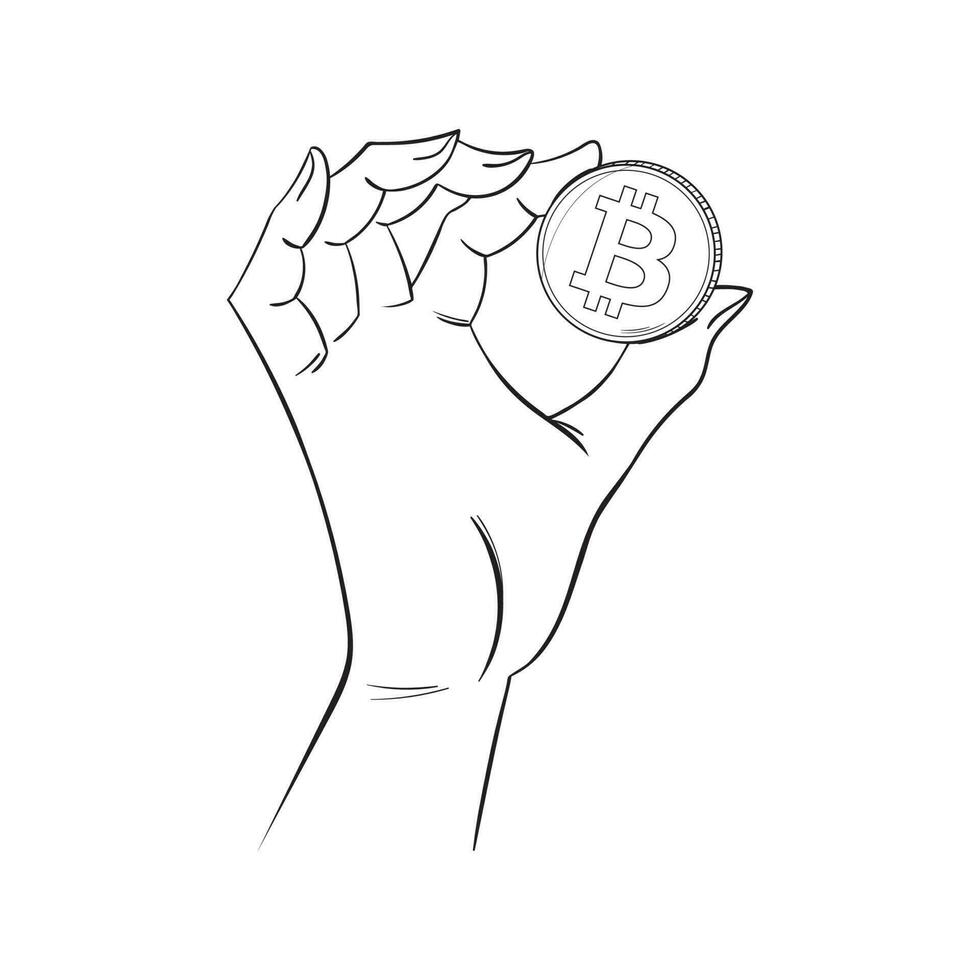 Hand holding a cryptocurrency coin vector
