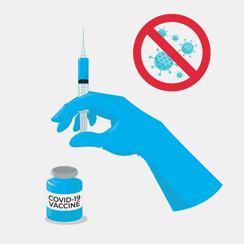 Hand holding a syringe covid-19 vaccine vector isolated illustration