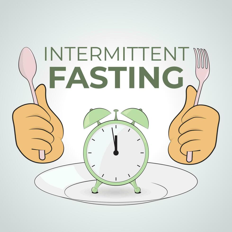 Intermittent Fasting isolated vector art with clock and hands waiting to eat