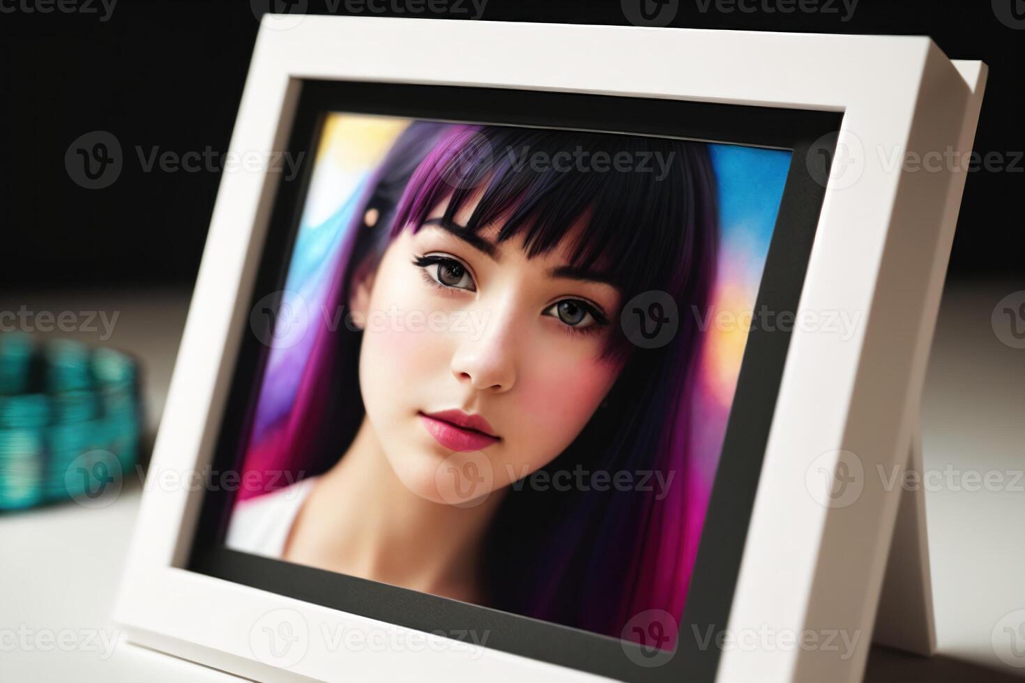 Girl with long hair and a frame around her, portrait photography, detailed painting, photorealism. Portrait in a frame. Watercolor painting. , generative, AI photo