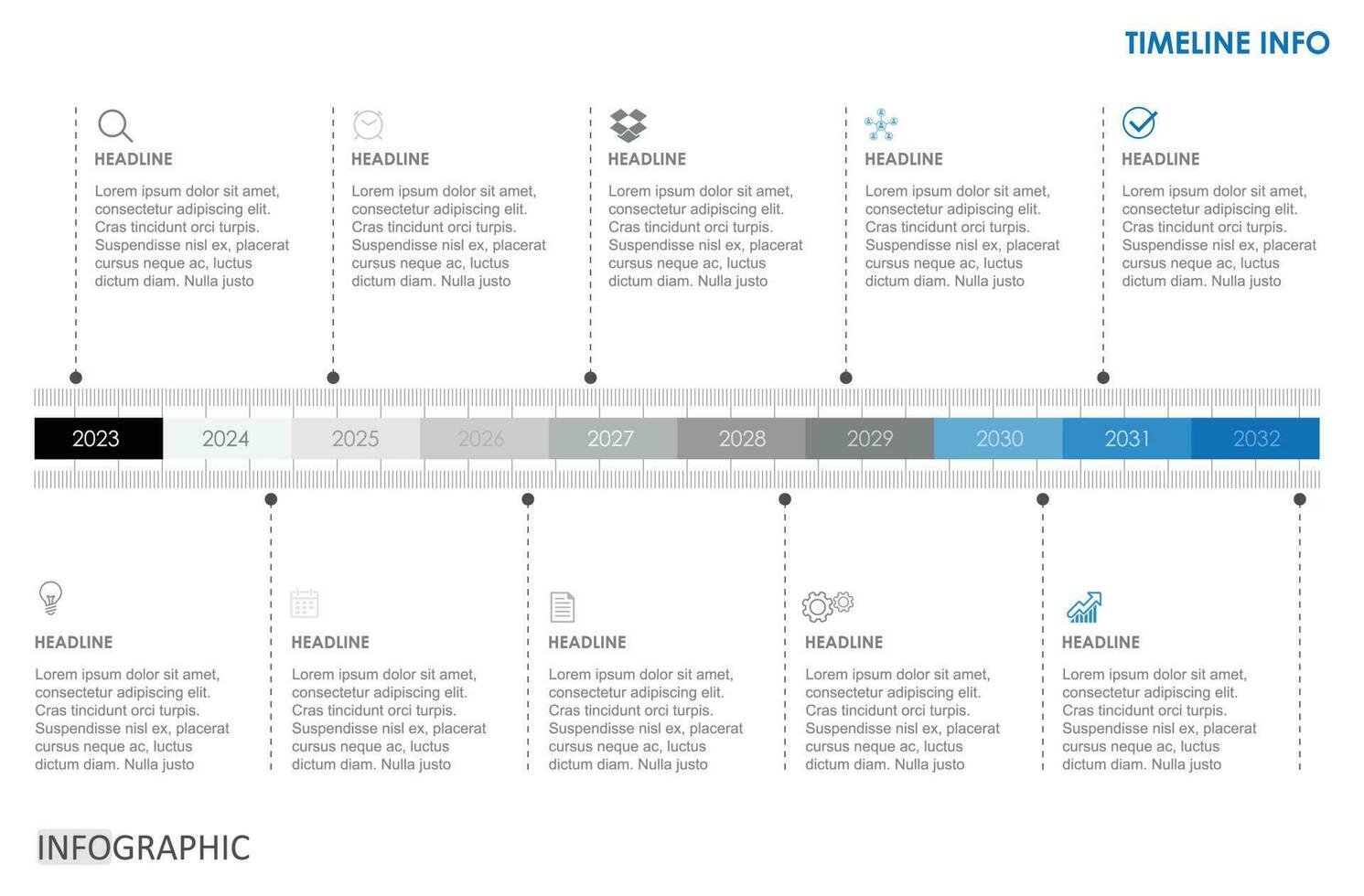 timeline business infographic template Modern 10 step timeline diagram, presentation infographic vector. vector