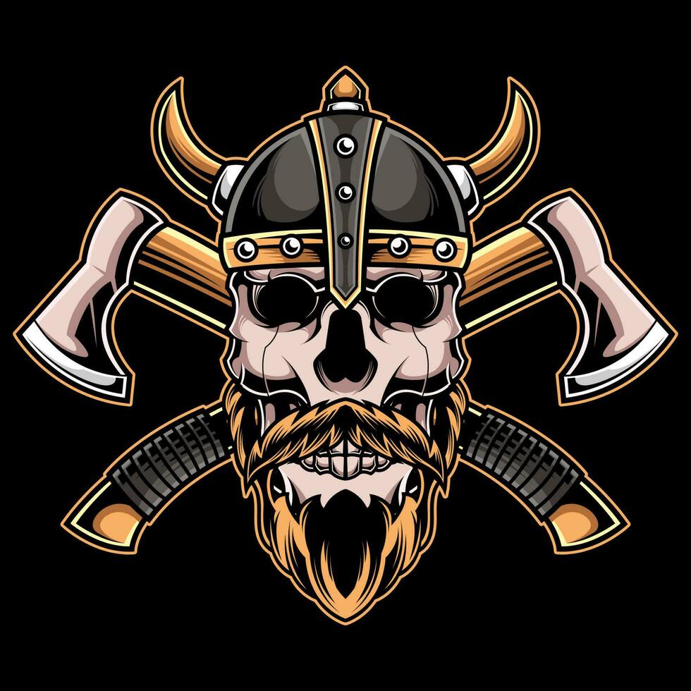 Illustration of Skull Head Wearing a Viking Helmet and Axe 23825576 ...