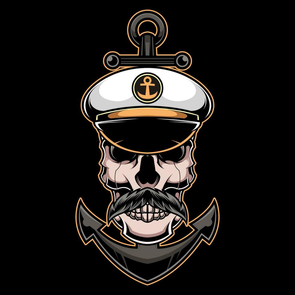 Illustration of a Skull Headed Captain Sailor with an Anchor vector