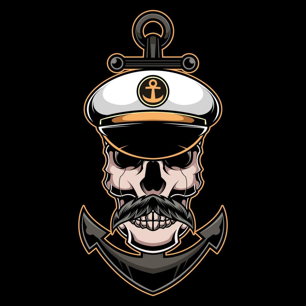 Illustration of a Skull Headed Captain Sailor with an Anchor vector