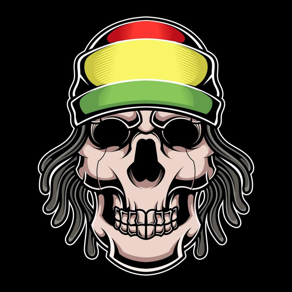 Skull Head Wearing Rasta Reggae Hat from Jamaica vector