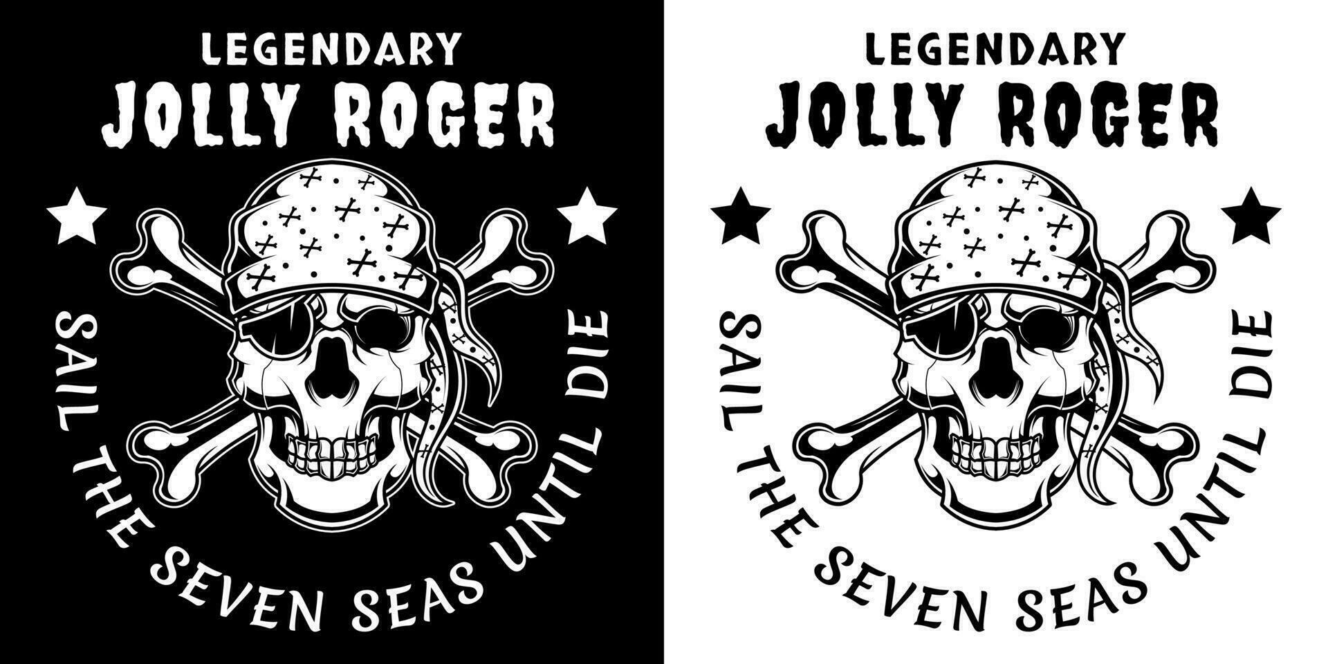 negro y blanco Clásico piratas cráneo cabeza y tibias cruzadas vector ilustración
