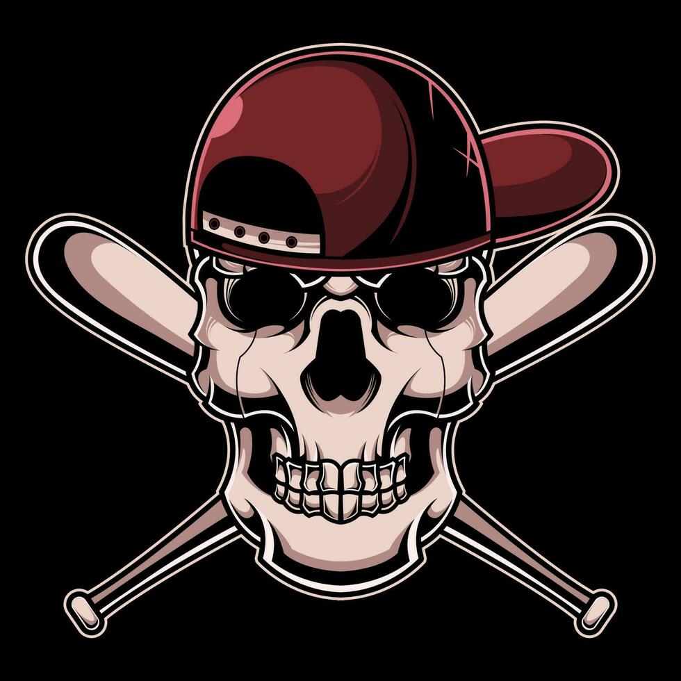 Skull Head in Snapback Hat with Baseball Illustration vector