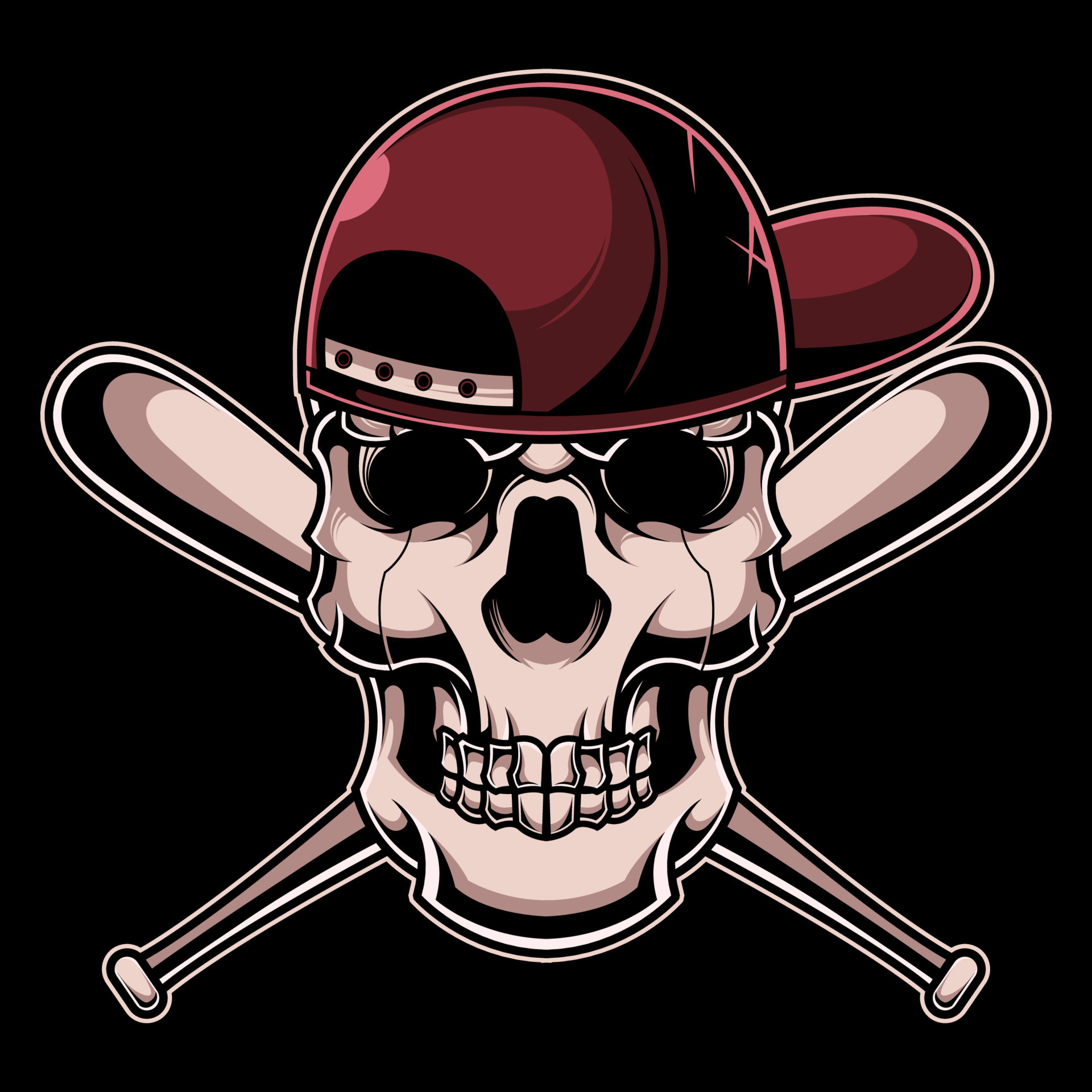 Skull Head in Snapback Hat with Baseball Illustration 23825586 Vector