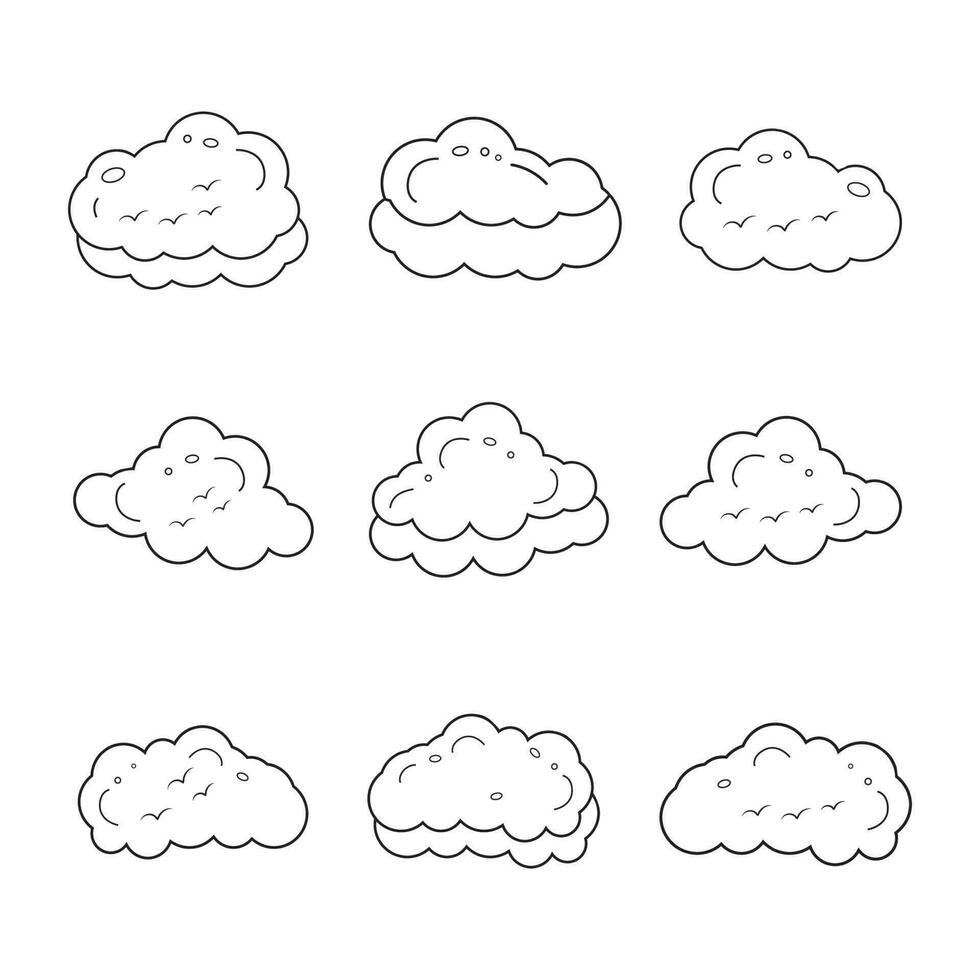 clima icono, nubes vector manojo, cielo nubes clipart, negro y blanco nubes eps, dibujos animados nubes manojo, línea Arte caramelo nubes gráficos vector, contorno lluvia nubes vector silueta