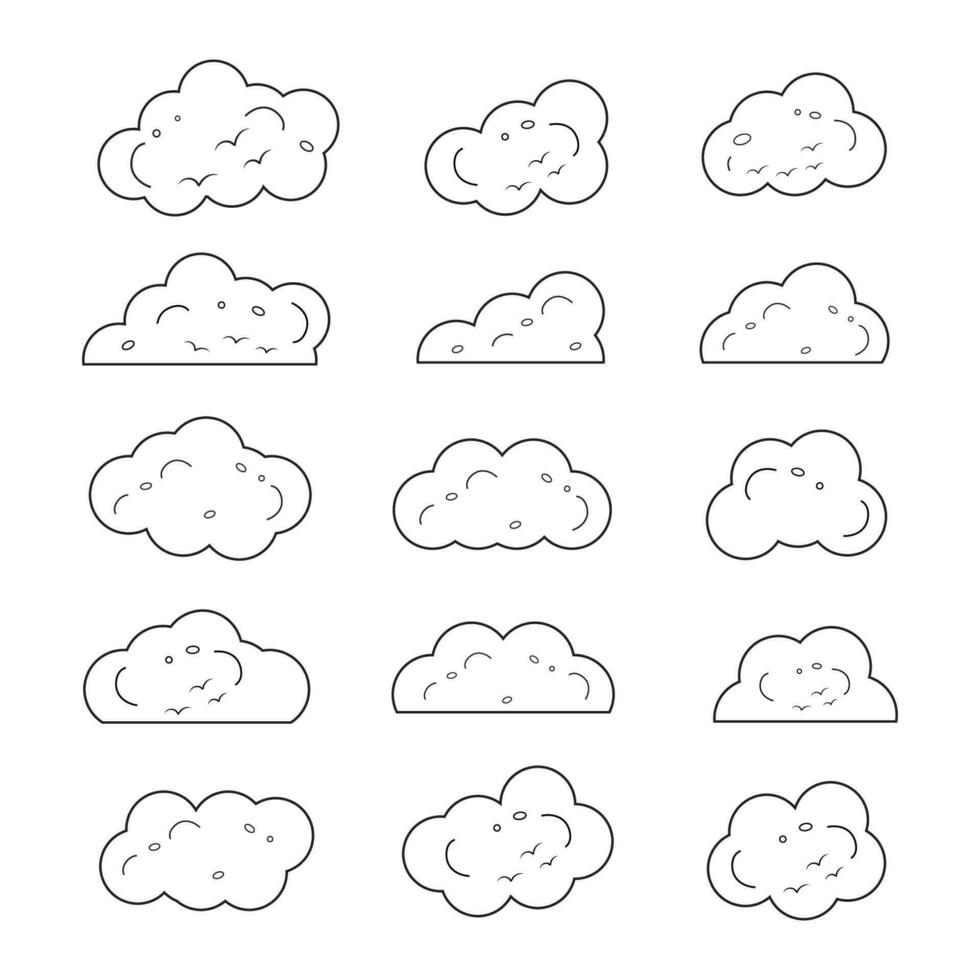 clima icono, nubes vector manojo, cielo nubes clipart, negro y blanco nubes eps, dibujos animados nubes manojo, línea Arte caramelo nubes gráficos vector, contorno lluvia nubes vector silueta