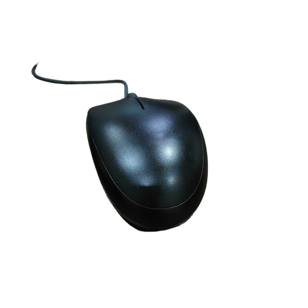 Electronic wired mouse in black-gray color on a white background photo