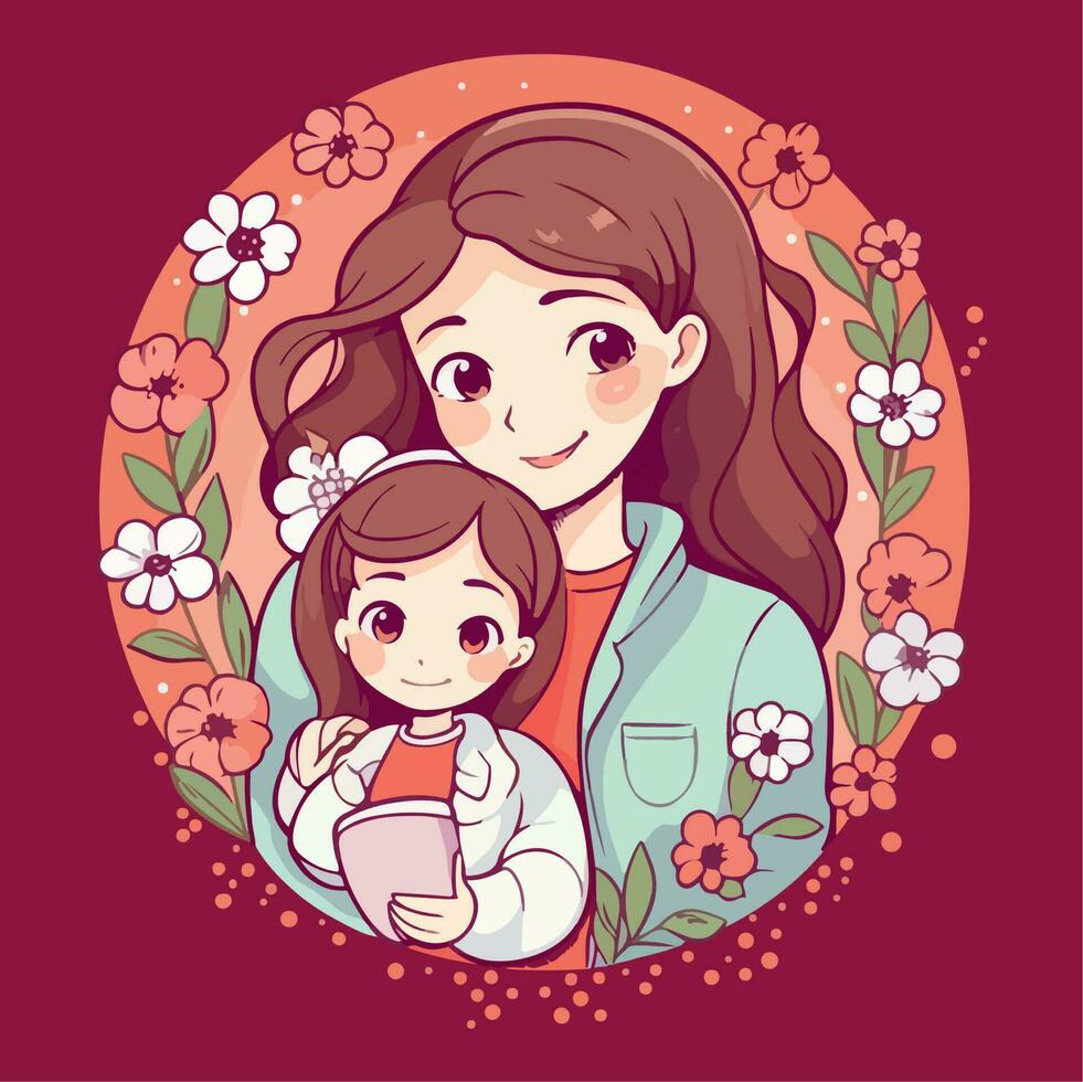 Mothers Day Illustration vector concept Cute Kawaii Style Love Child