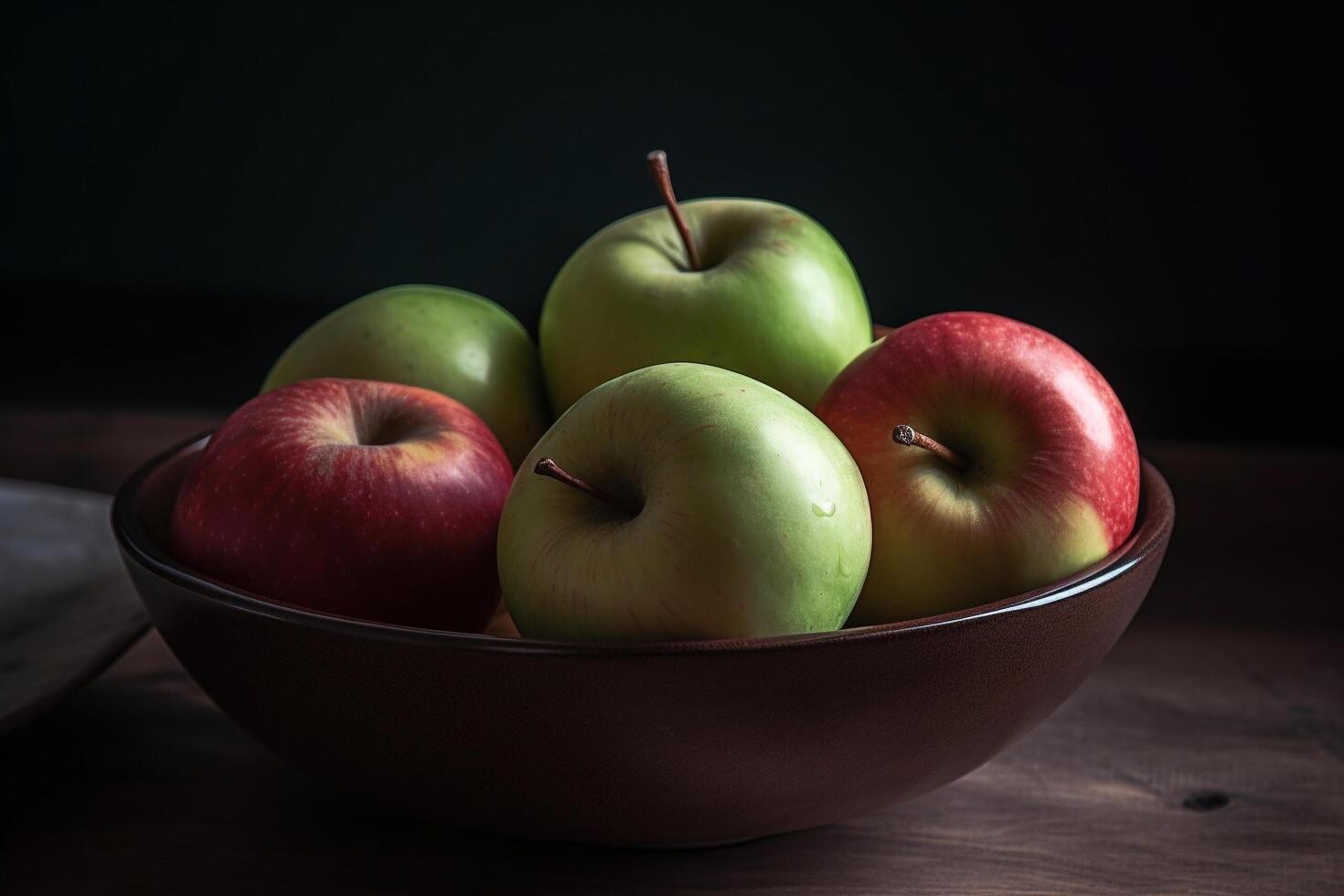A bowl filled with green and red apples, photo