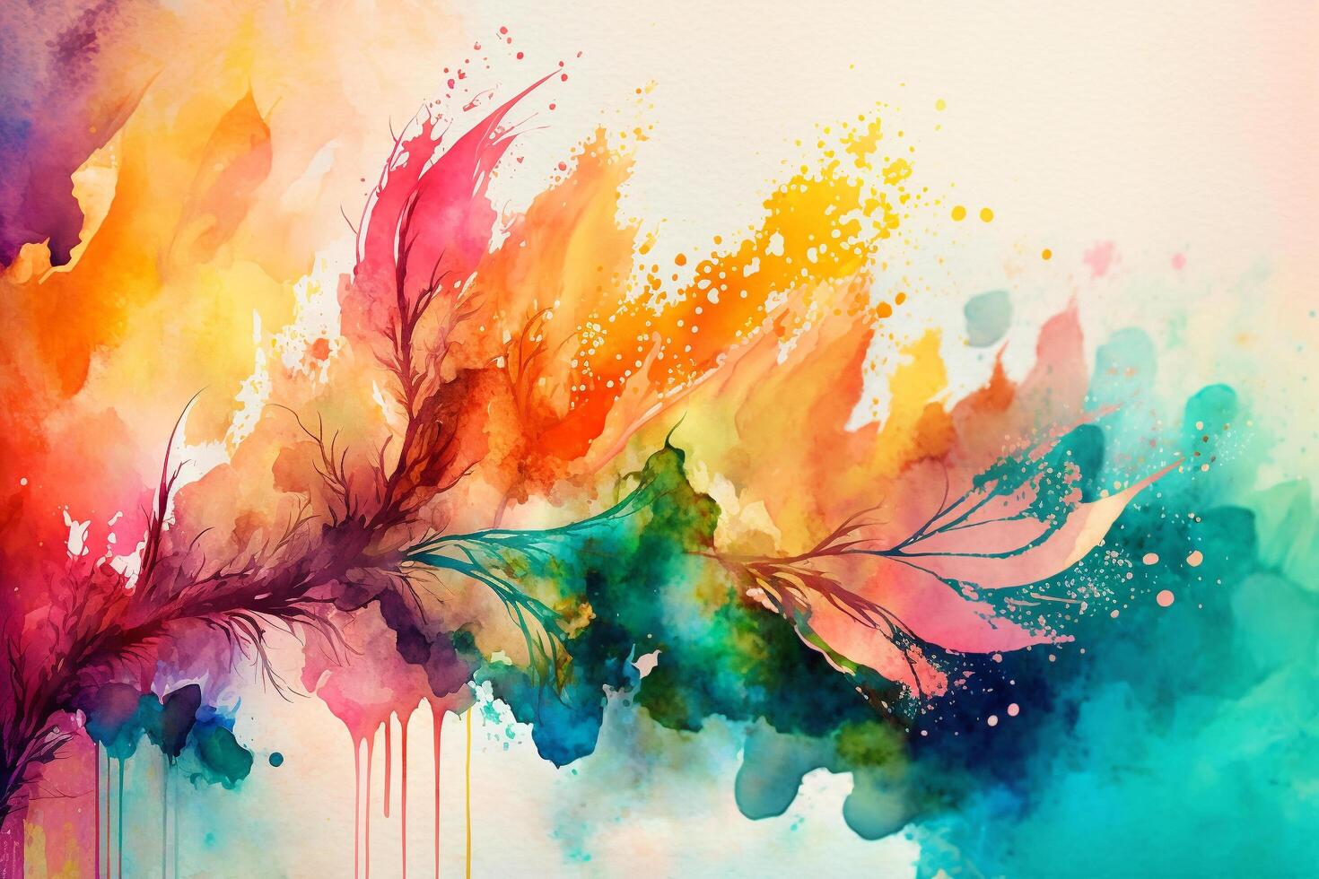 A watercolor painting of a colorful tree branch, watercolor grunge abstract background design, photo