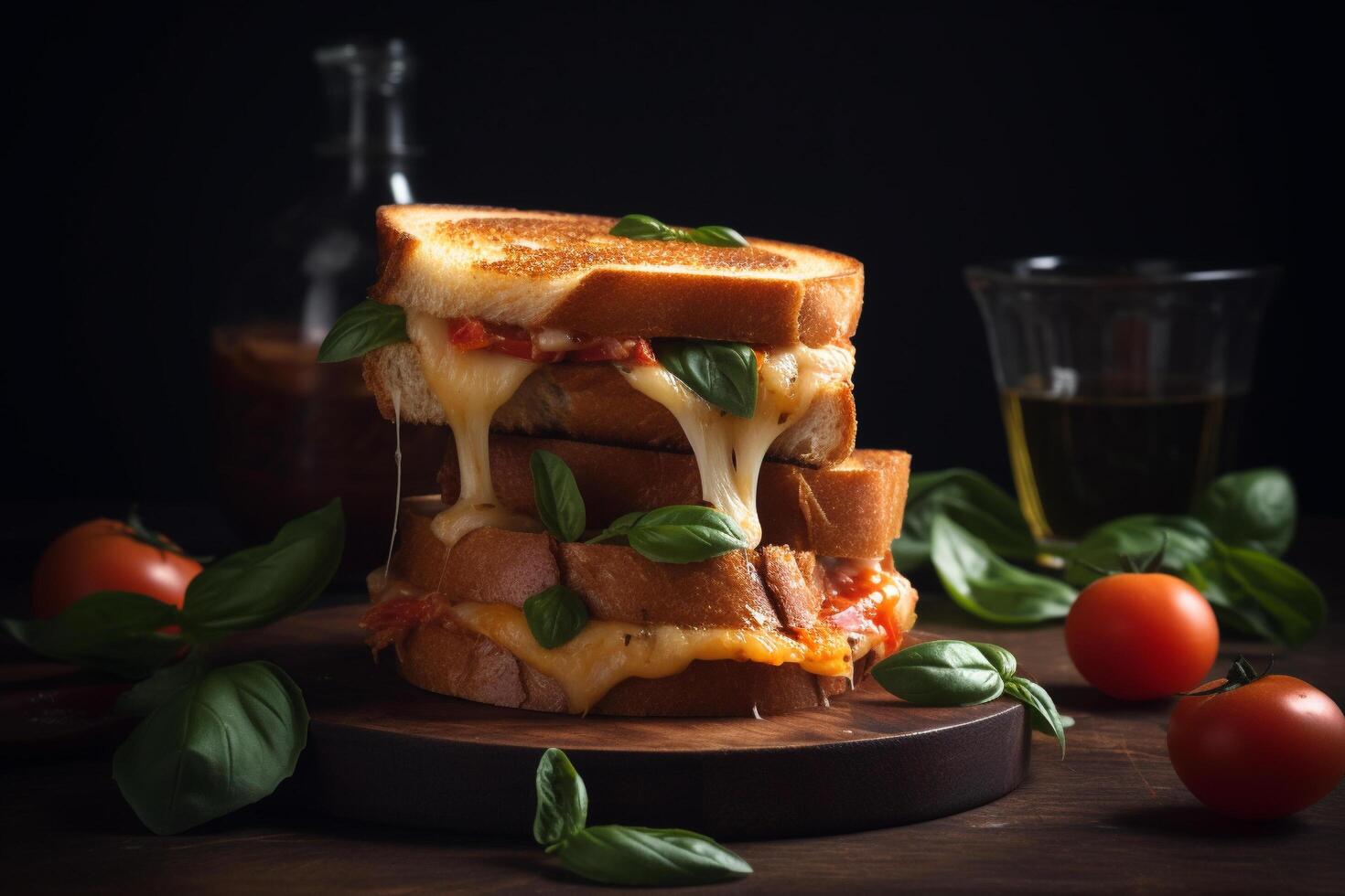 Grilled Cheese Sandwich with Tomato and Basil, photo