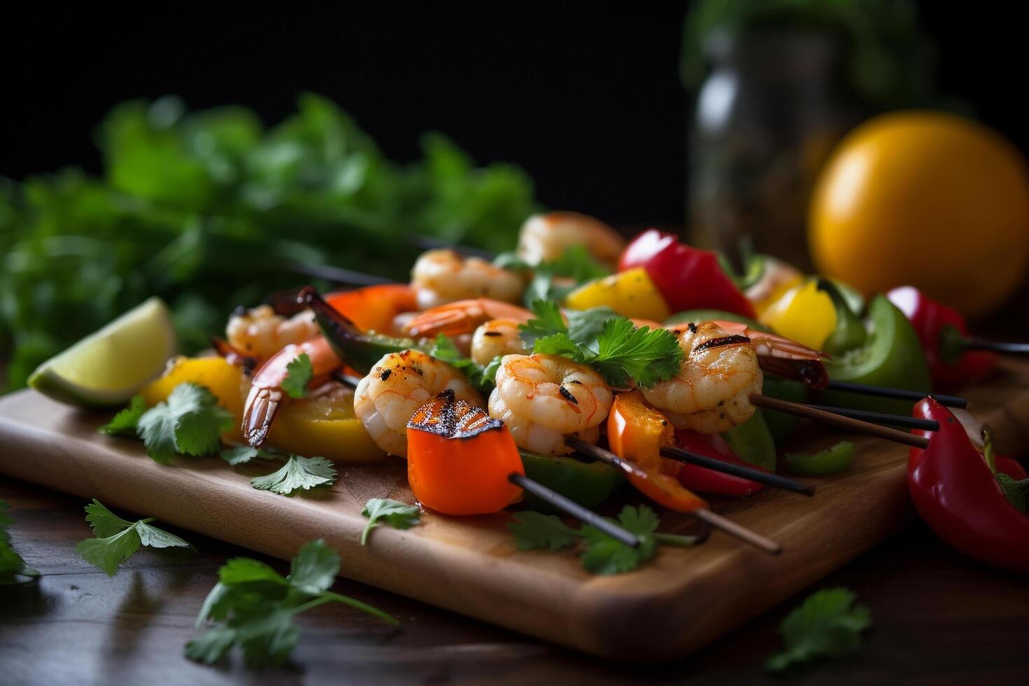Skewered shrimp and vegetable kabobs, photo