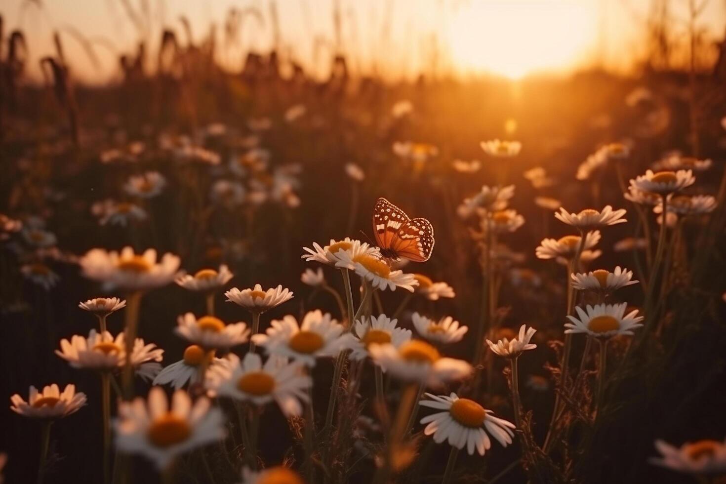 A butterfly sitting on a flower in a field, photo
