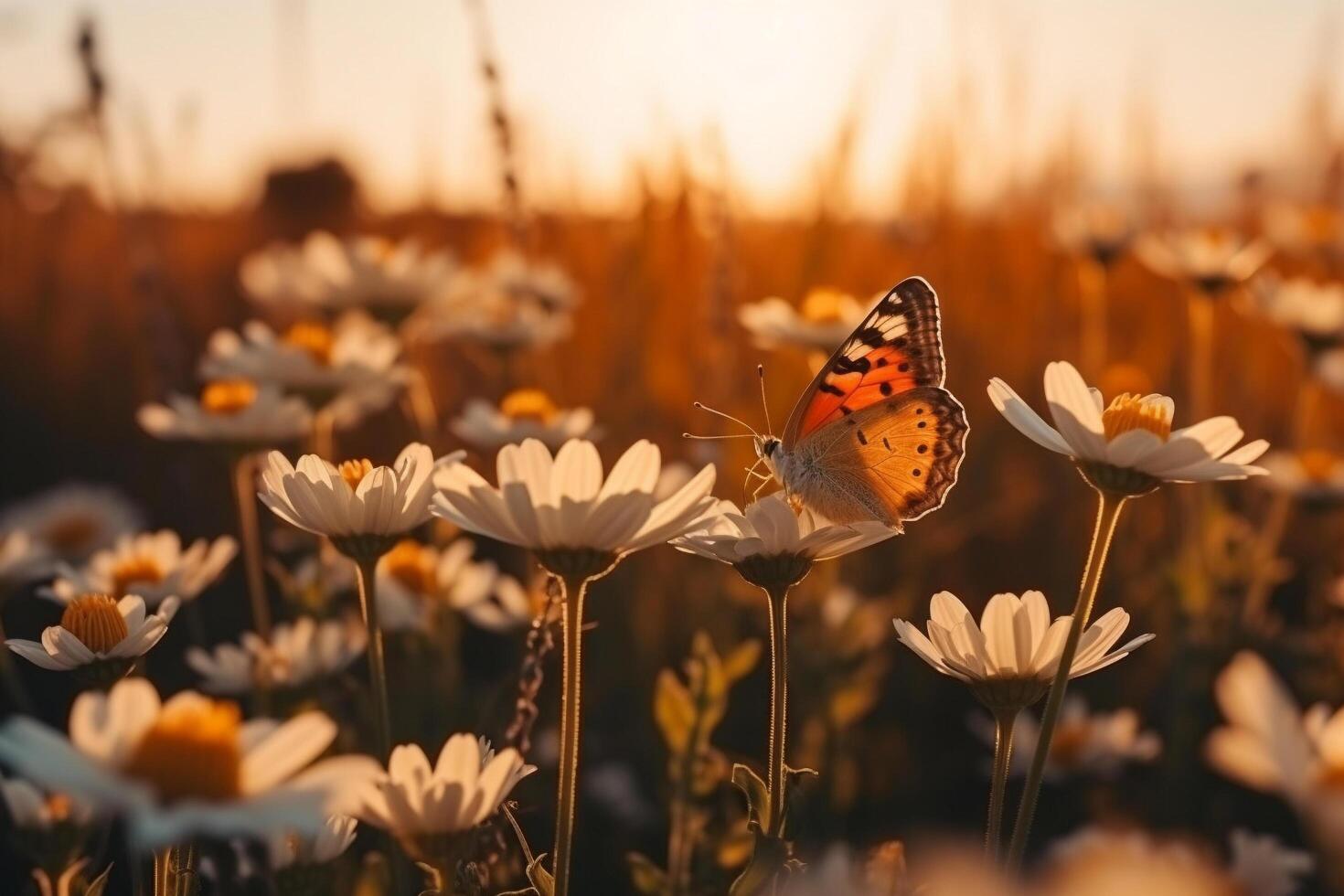 A butterfly sitting on a flower in a field, photo