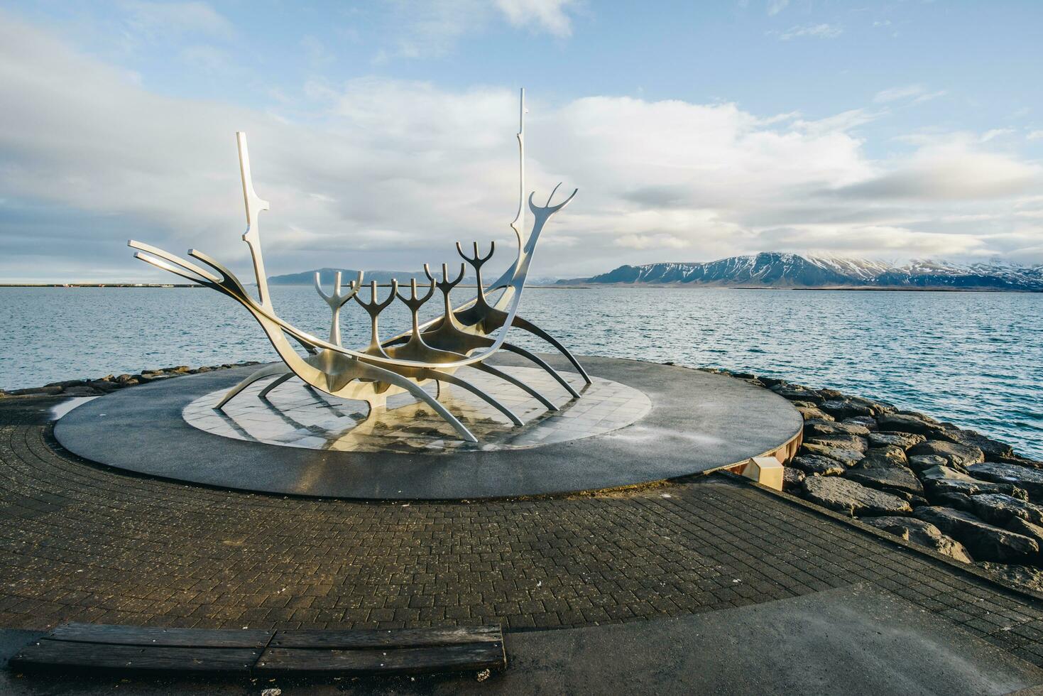 Reykjavik, Iceland - March 23 2016 - The Sun Voyager one of the Icelandic famous sculpture in Reykjavik the capital city of Iceland. photo