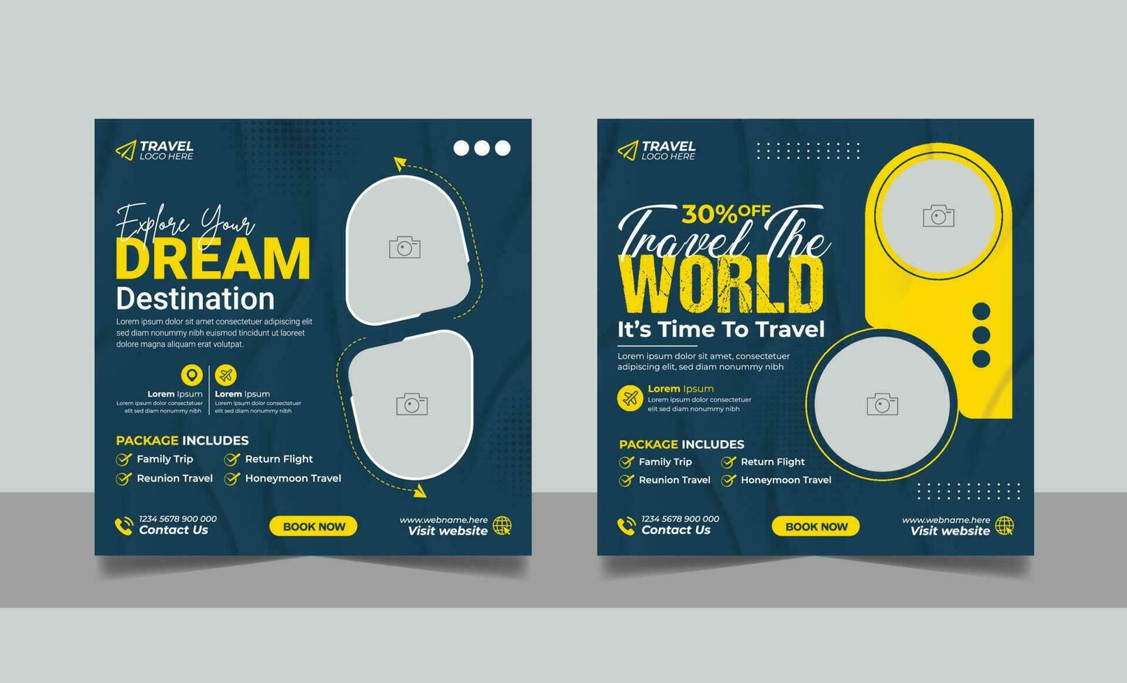 Travel tour promotion banner travelling business social media post or tourism marketing square flyer template vector