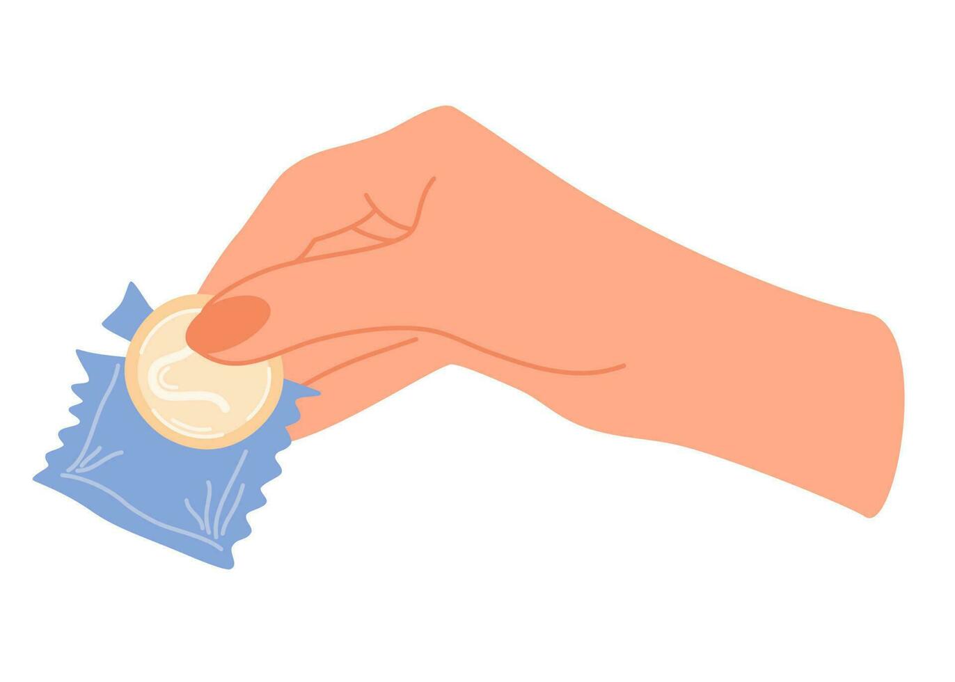 Hand holds a condom package. Safe sex, protection from pregnancy and HIV infection. Flat cartoon vector illustration