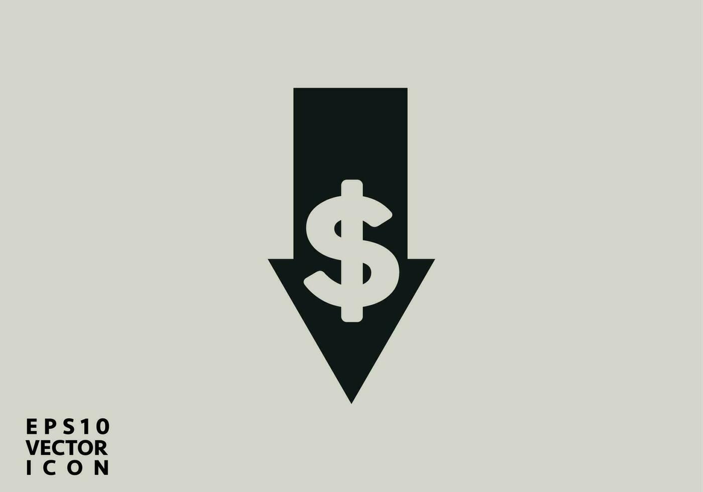 Dollar rate decline vector line icon. Money symbol with down arrow. Lower cost icon. Reduce business loss crisis vector illustration.