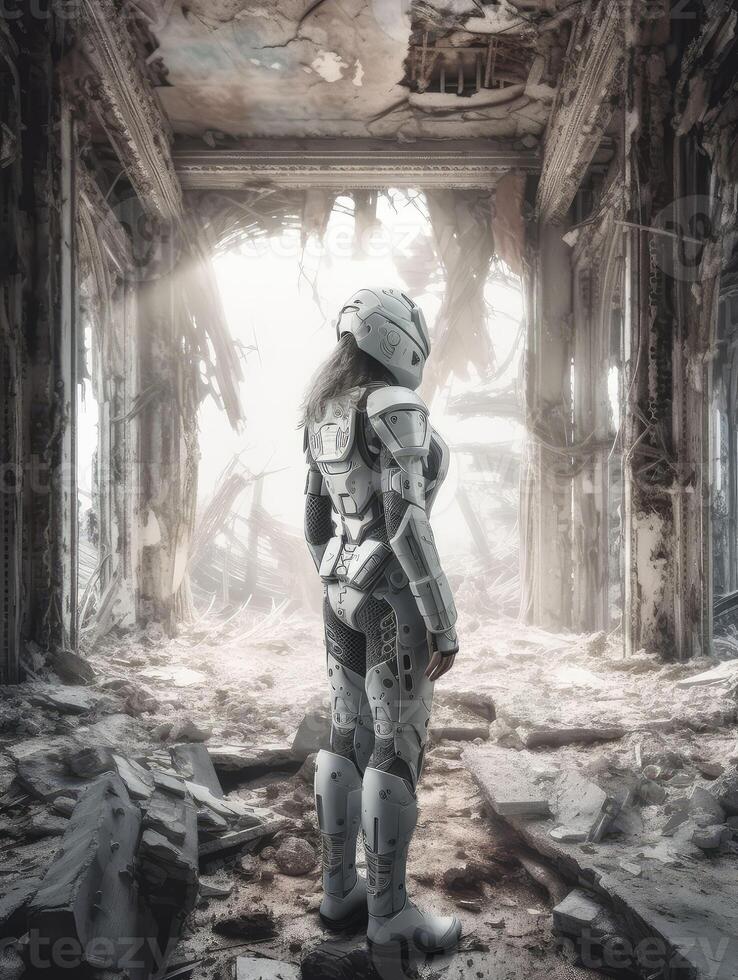 Surreal portrait of a girl in cyborg style..Created with photo