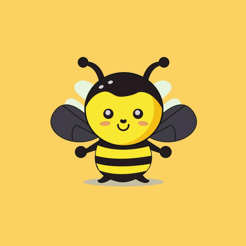 A cartoon character with a yellow background, a bee with a black and yellow face. vector