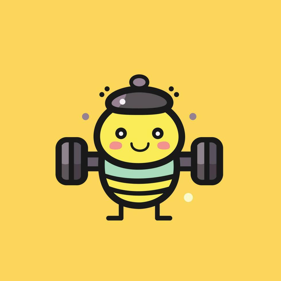 A yellow illustration of a bee with a green striped shirt. vector