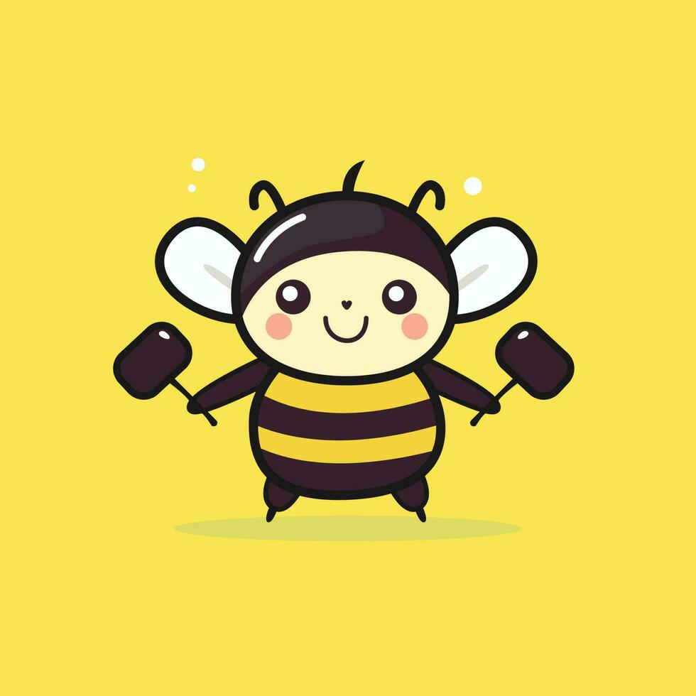 A cute bee with a black top and a yellow background. vector