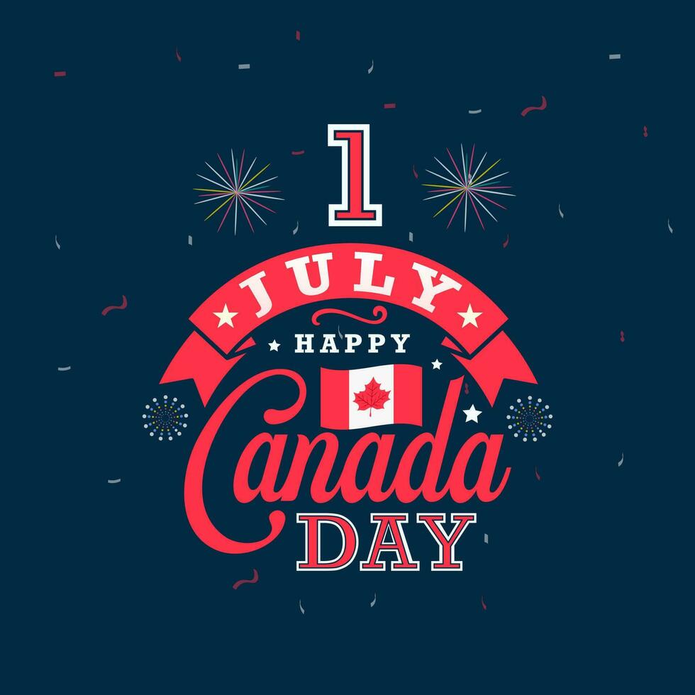 Happy Canada Day typography greetings card. Canada maple leaf, July 1st greeting card vector illustration