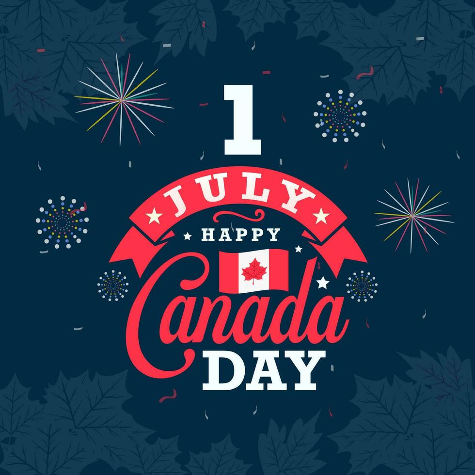 Happy Canada Day typography greetings card. Canada maple leaf, July 1st greeting card vector illustration