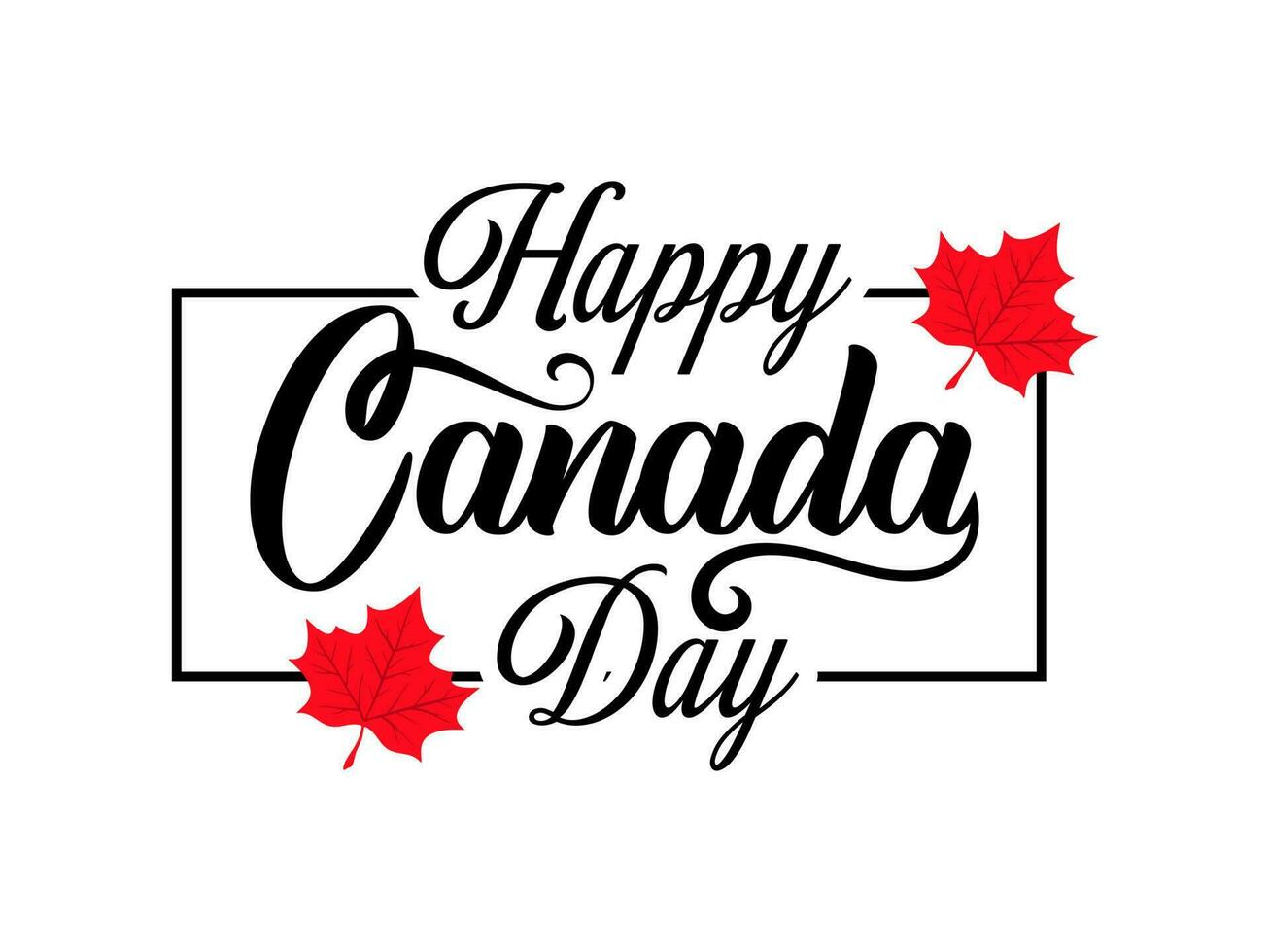 Happy Canada Day Holiday Invitation Design. Red Leaf Isolated on a white background. Greeting card with hand drawn calligraphy lettering.  Concept of Happy Canada Day. vector