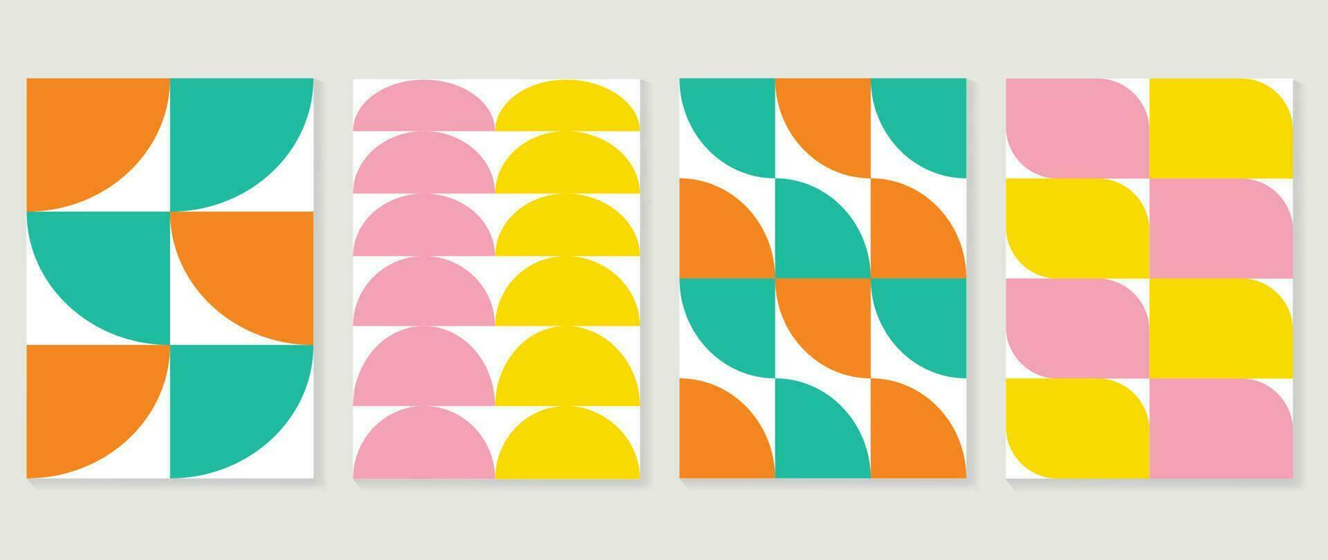 Retro geometric shapes cover background. Set of contemporary art wall decoration with semicircle pattern. Geometric posters in trendy illustrated design for cover, banner, print, interior, fabric. vector