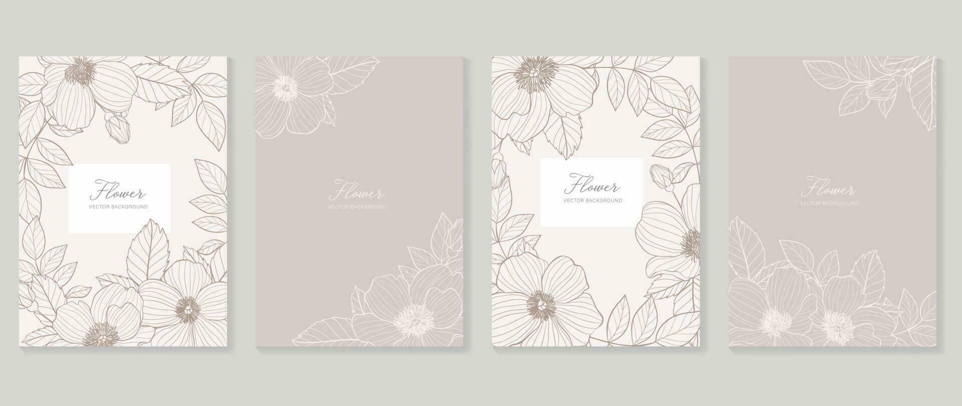 Minimal floral vector background cover. Plant hand drawn with copy space for text and line art flower and leaf branch in pastel colors. Botanical design suitable for banner, cover, invitation.