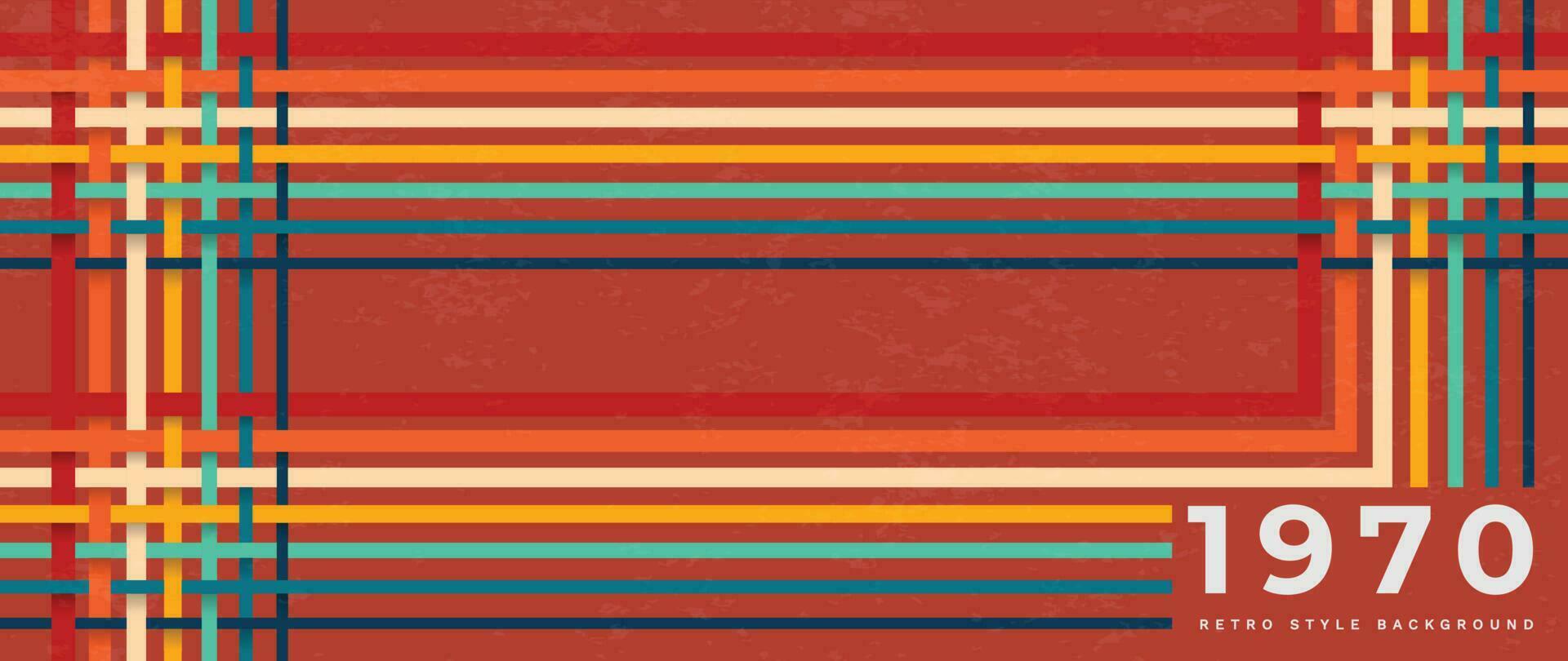 Abstract retro 70s background vector. Colorful vintage 1970 grunge stylish wallpaper with lines, stripes shapes. Illustration design suitable for poster, banner, decorative, wall art. vector