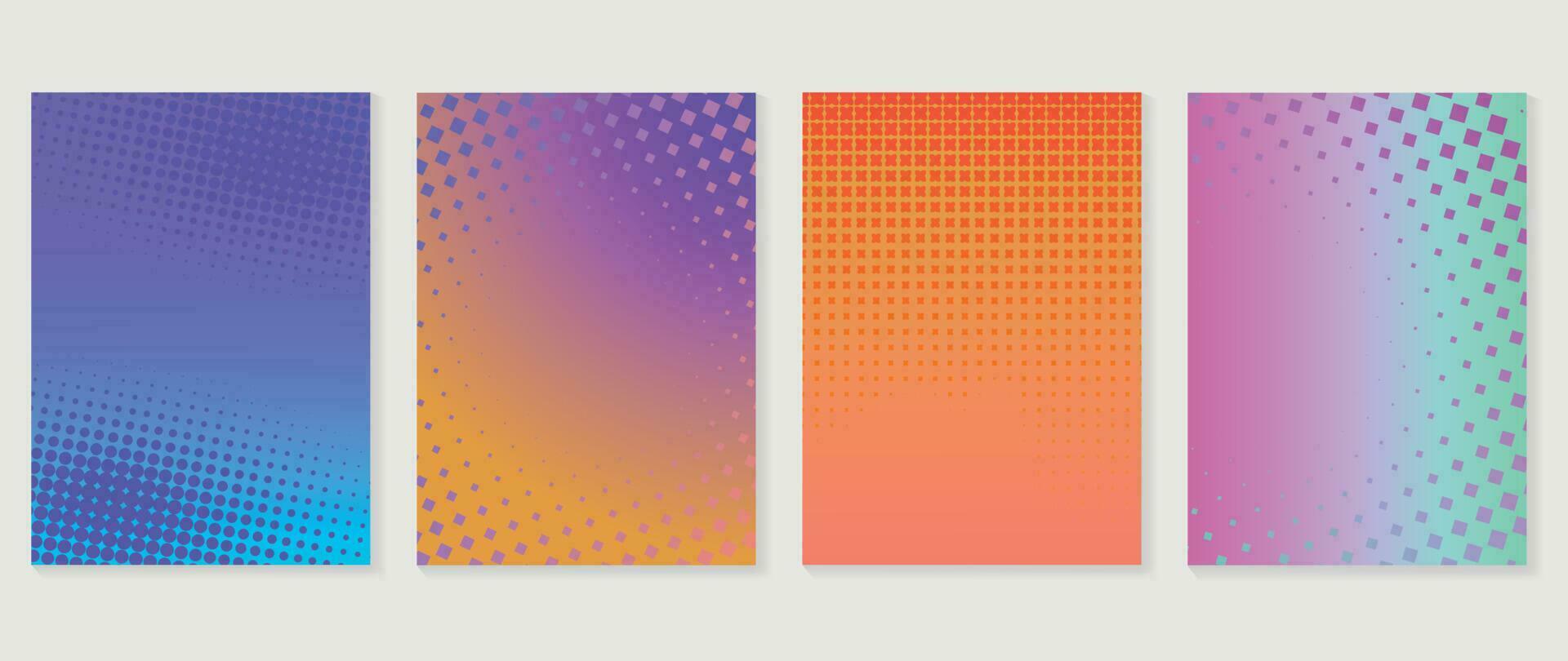 Abstract gradient background vector set. Minimalist style cover template with vibrant color, pixel, dot, sparkle, halftone collection. Ideal design for social media, poster, cover, banner, flyer.