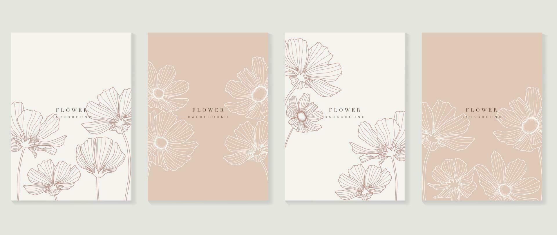 Minimal floral vector background cover. Plant hand drawn with copy space for text and line art poppy flowers in pastel colors. Botanical design suitable for banner, cover, invitation.