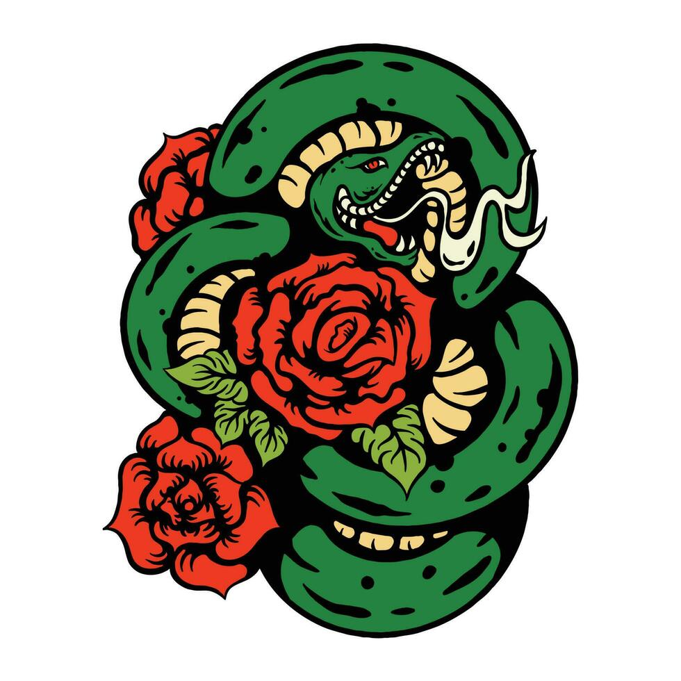 Illustration of Snake and Rose vector