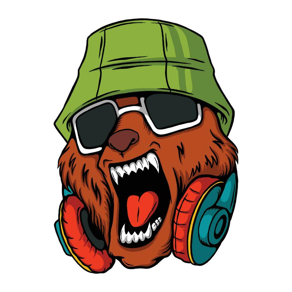 Illustration of a Bear Enjoying Music vector