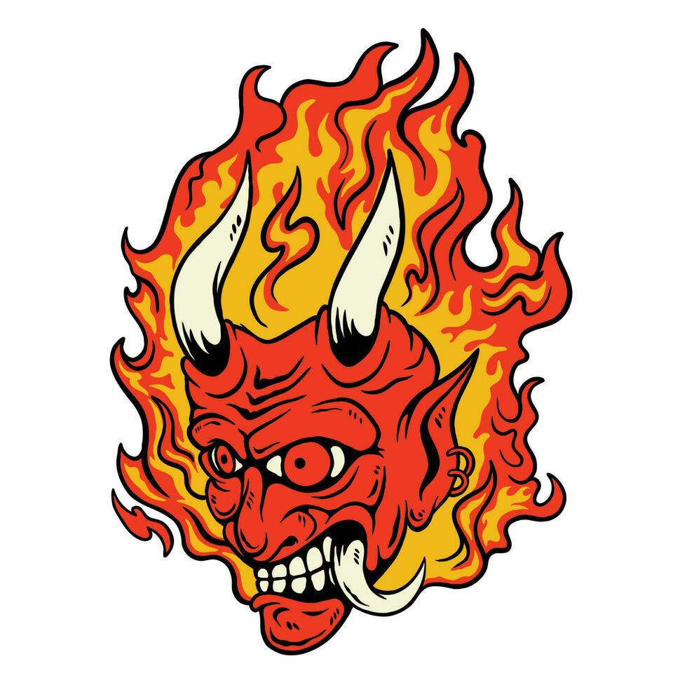 ilustración de diablo y fuego mascota vector