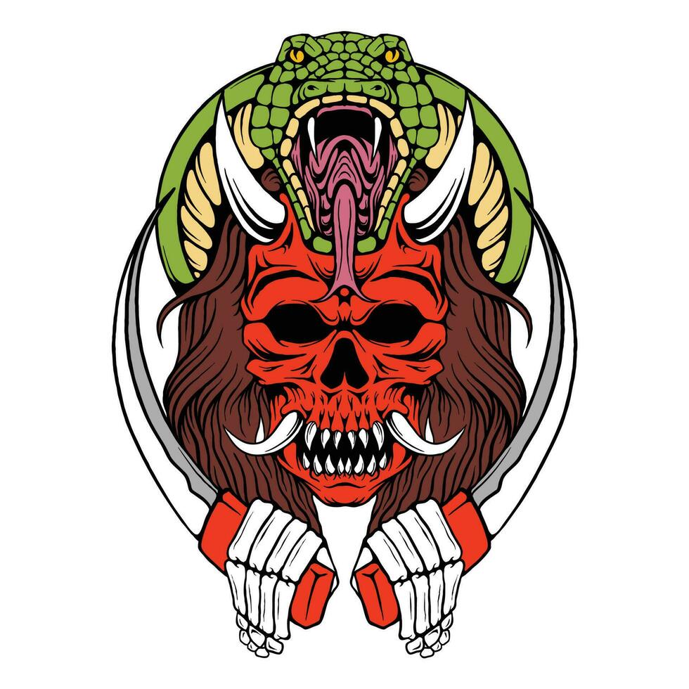 ilustración de japonés hannya máscara con serpiente vector