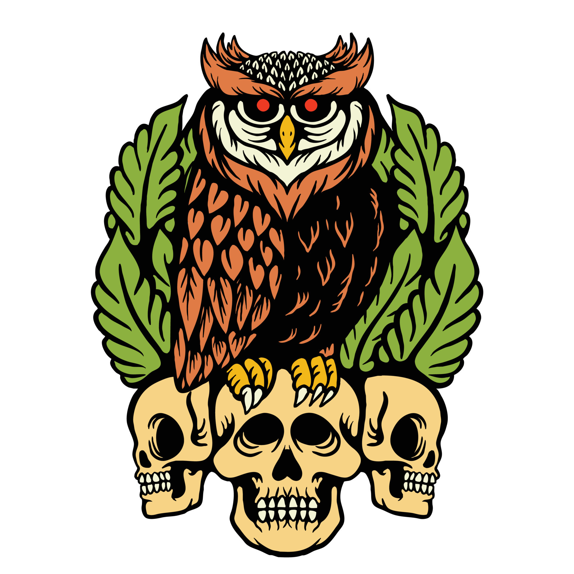 Illustration of a Scary Owl and Skull 23827274 Vector Art at Vecteezy