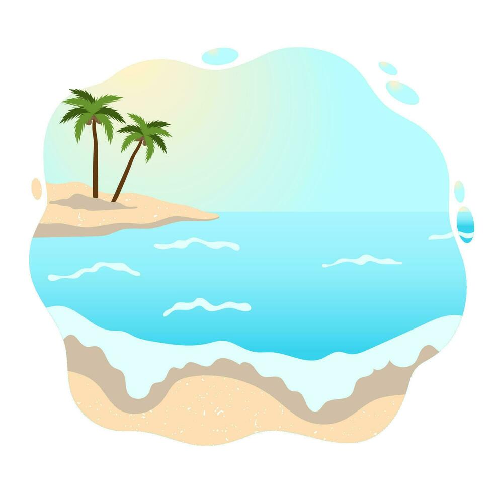 Tropical island with palm trees in the ocean. Summer vacation landscape, sea vector