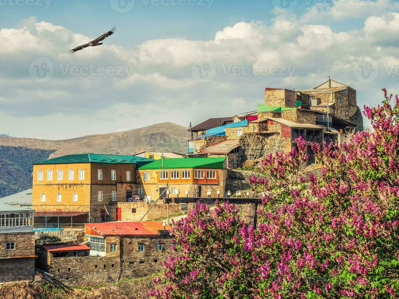 el ciudad en el roca. auténtico daguestán montaña pueblo de Cho. Rusia. foto