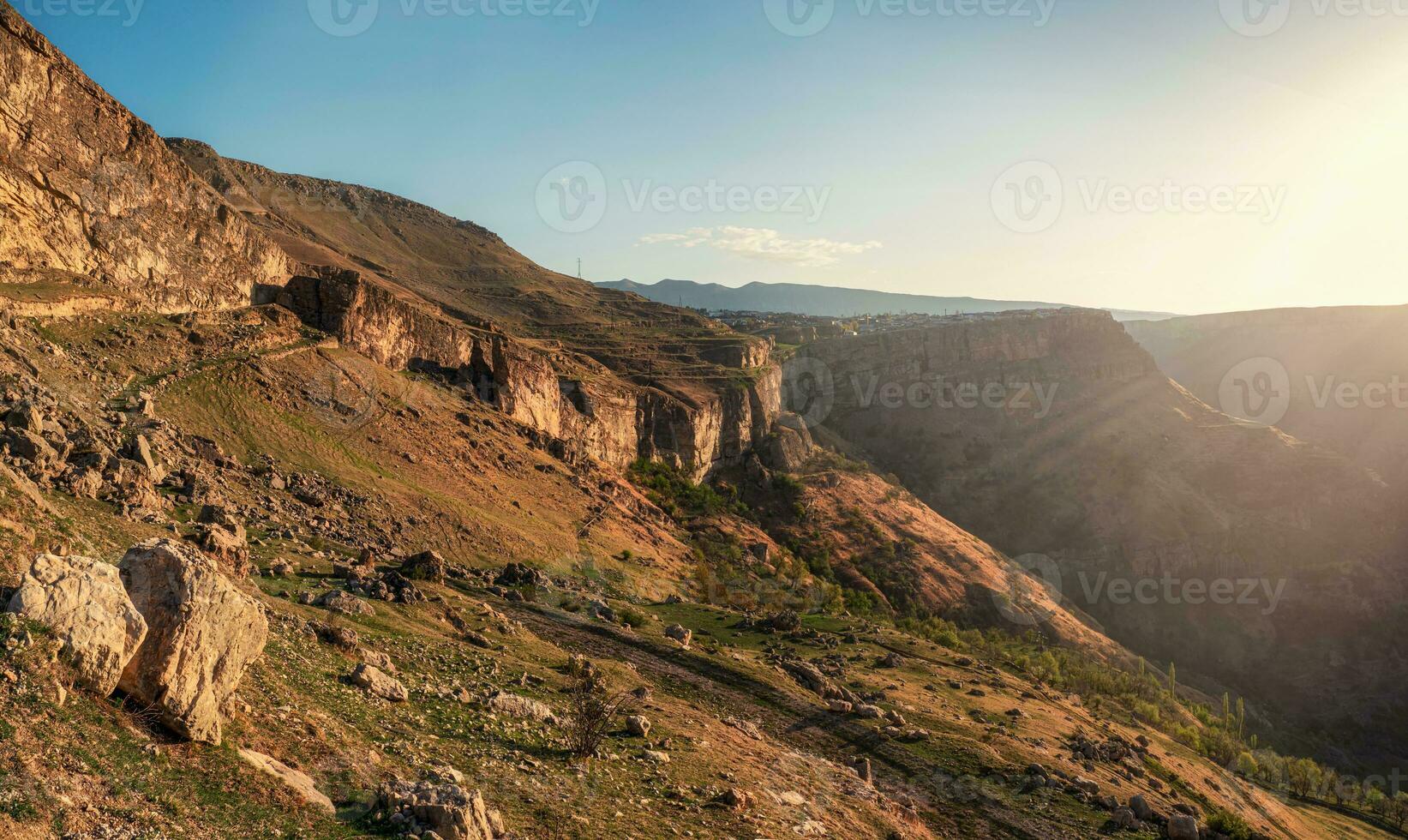 Rocky mountains and the light of the sun in the morning. photo