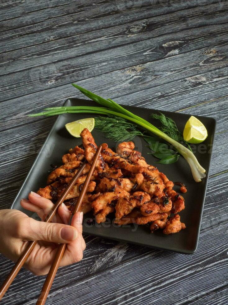 Indian food. Spicy Chicken fry with basmati rice. South India dish. photo