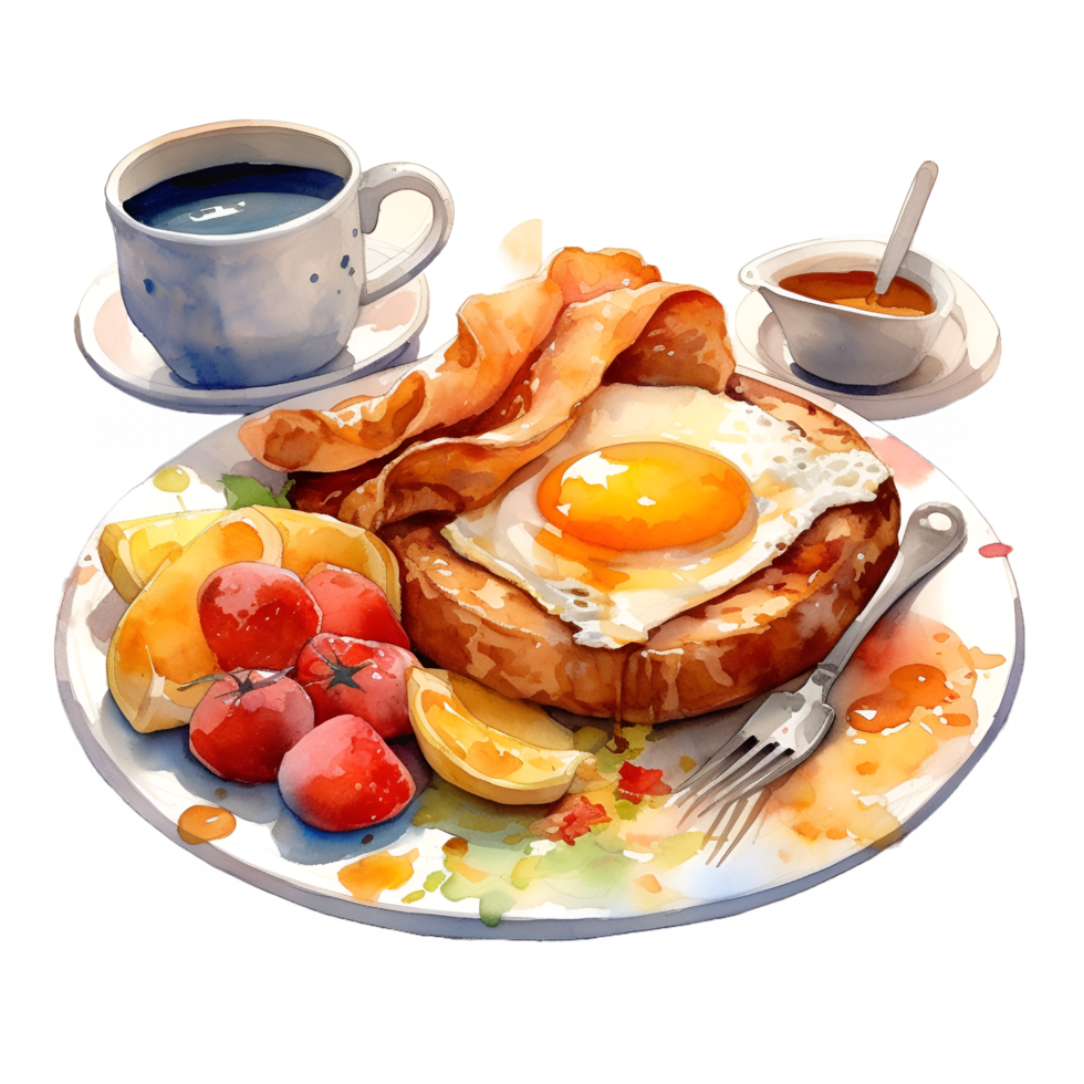 prima colazione Alimenti piatto acquerello clipart ai generato png